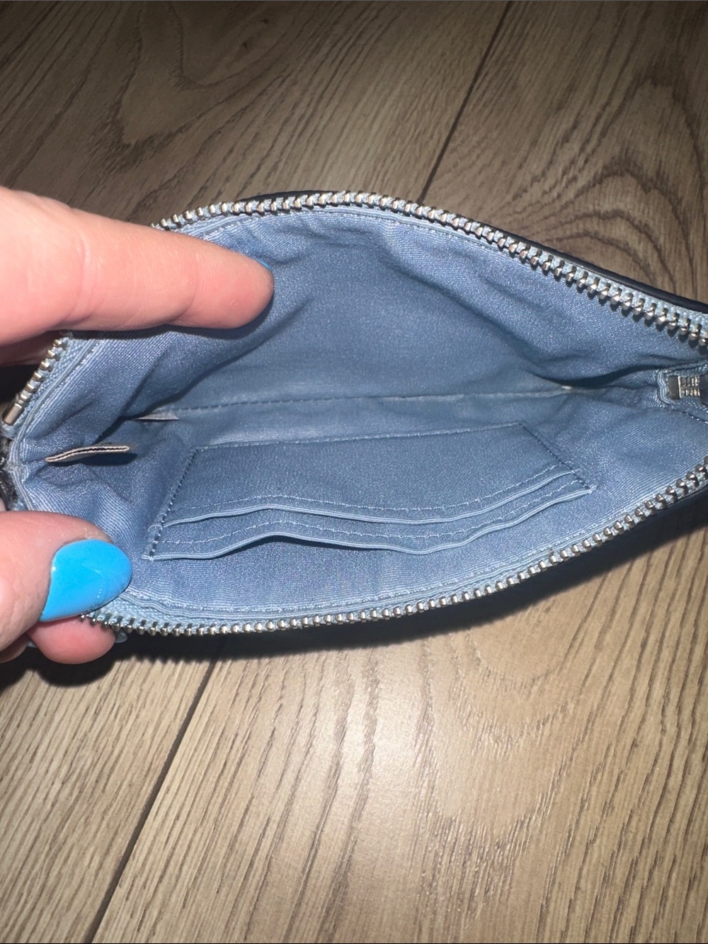 Coach Denim Blue Leather Wristlet with Silver Logo - Picture 3 of 3